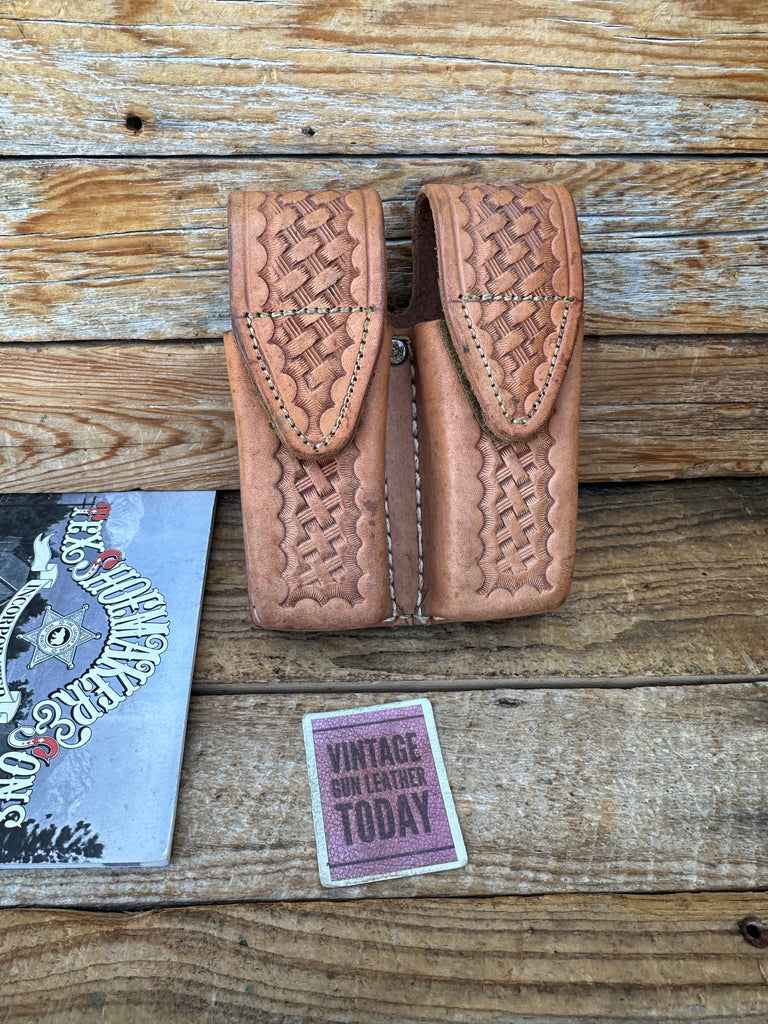 Tex Shoemaker Brown Basket Stamped Double Magazine Pouch For Glock G19 G23 G32