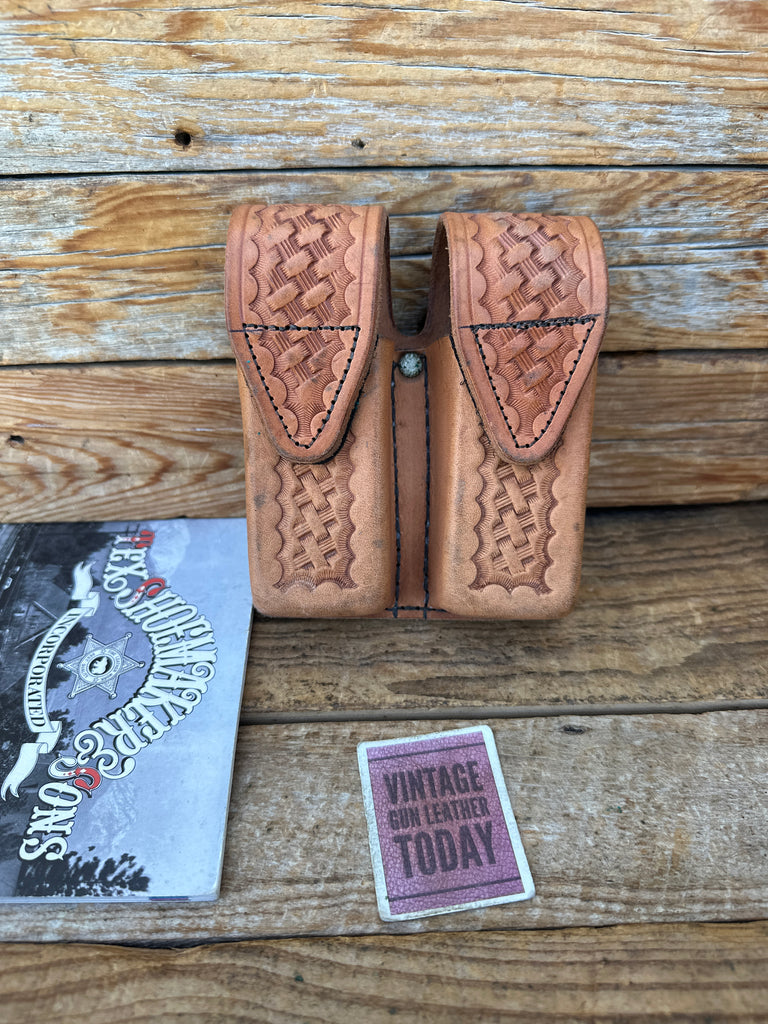 Tex Shoemaker Brown Basket Stamped Double Magazine Pouch For Glock G19 G23 G32 B