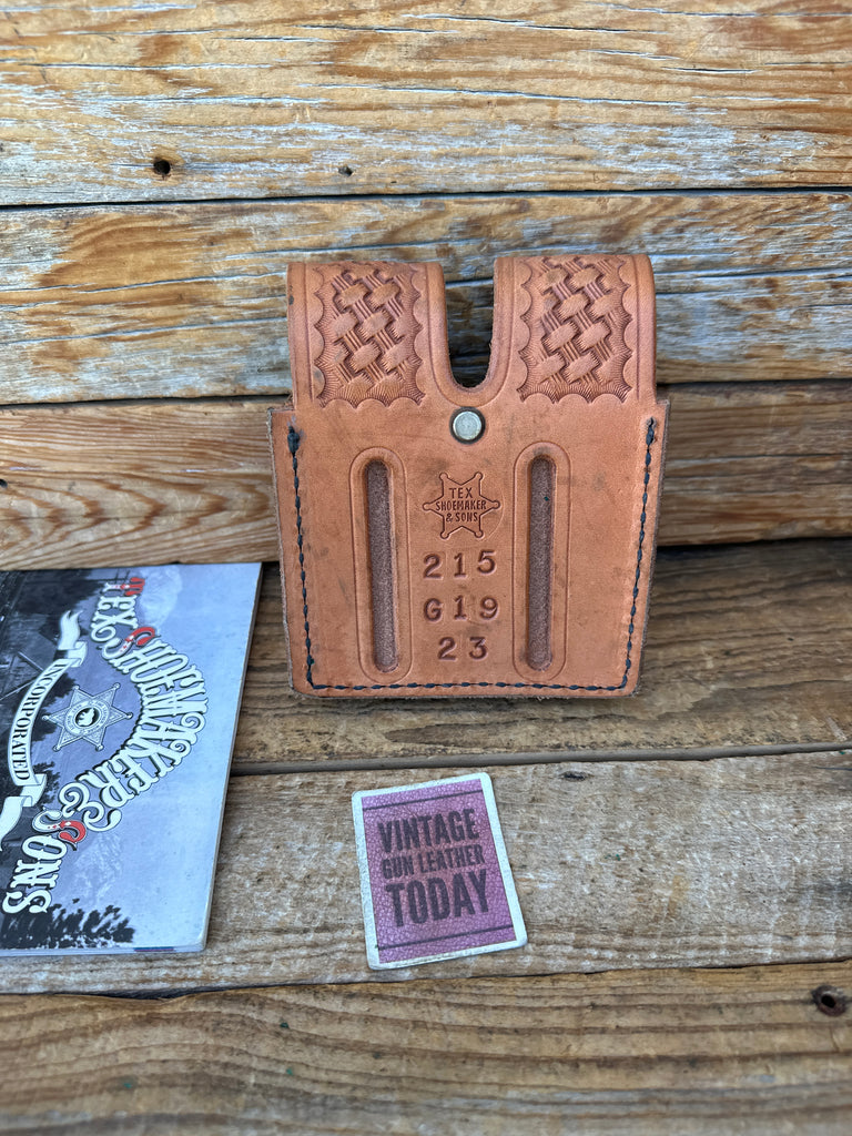 Tex Shoemaker Brown Basket Stamped Double Magazine Pouch For Glock G19 G23 G32 B