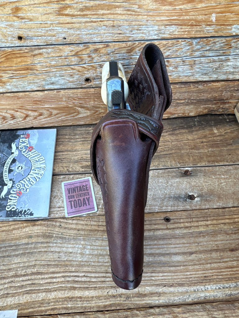 Vintage Tex Shoemaker  Brown Basket Stamped Leather 50S Jordan For S&W K 3"