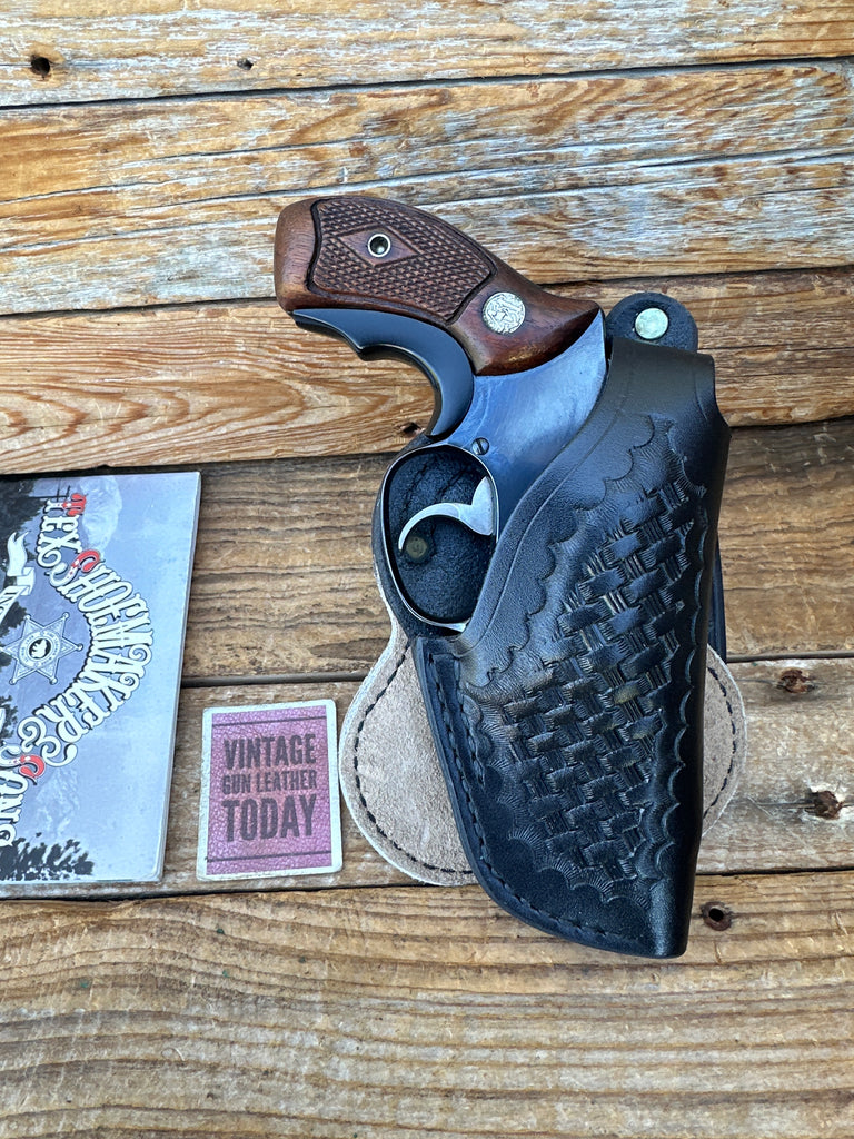 Vintage Tex Shoemaker Plain Black Leather 2PL Paddle Holster For S&W 36 2" CHP
