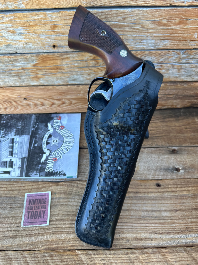 Vintage Tex Shoemaker Black Basket PL Holster for S&W Medium K frame Revolver 6"