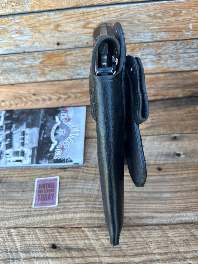 Vintage Tex Shoemaker Black Basket PL Holster for S&W Medium K frame Revolver 6"