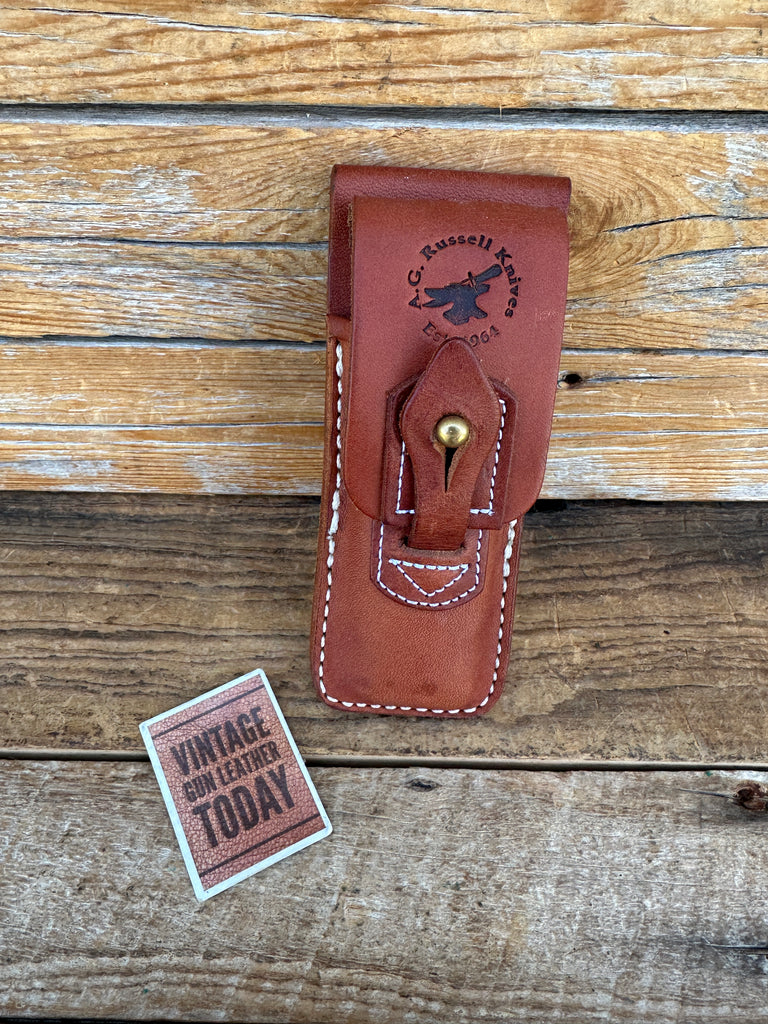 Vintage AG RUSSEL Brown Small Leather Folding Knife Pouch 5" x 1 3/4"