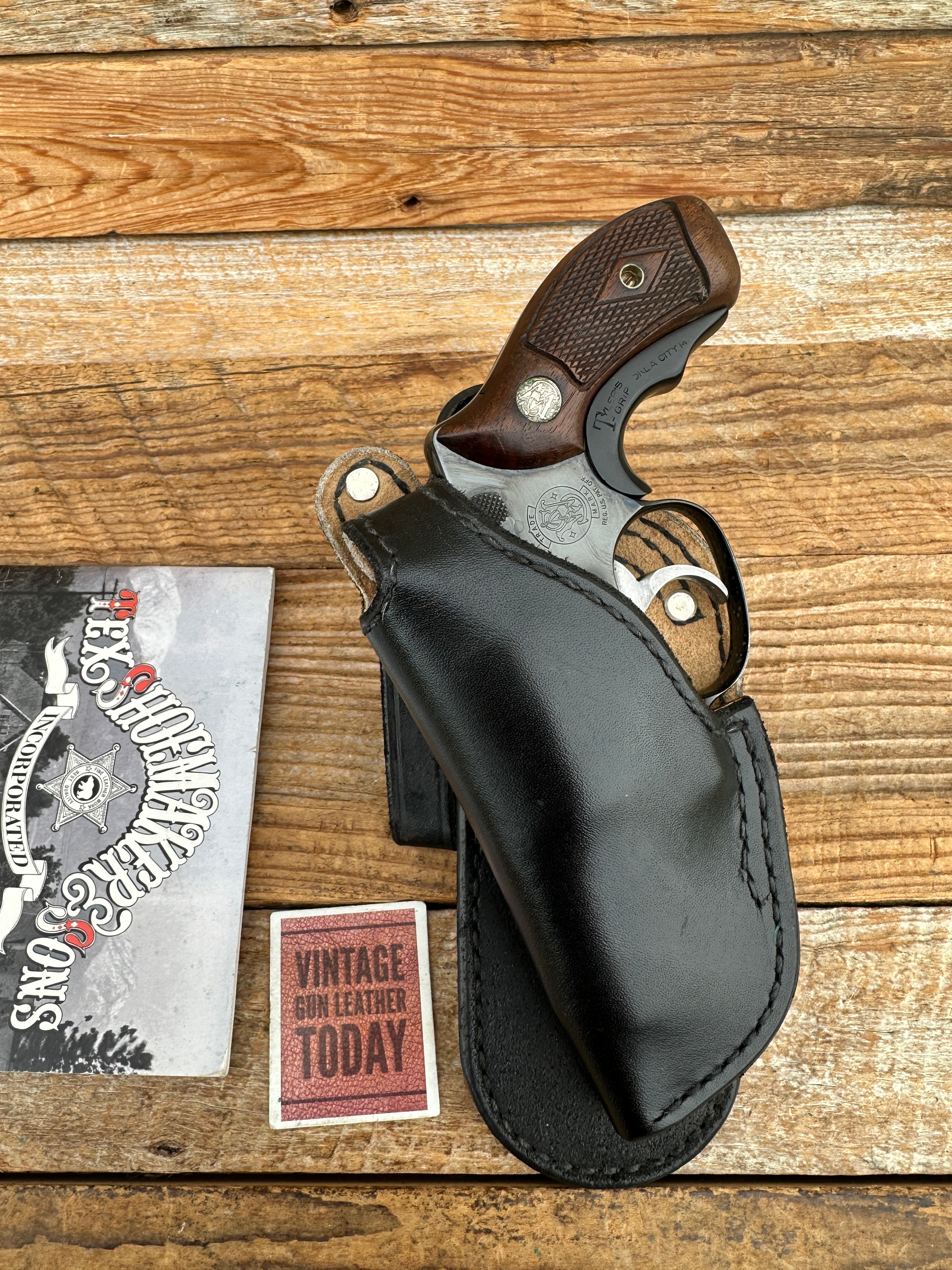 Tex Shoemaker 2 PL Black Leather Lined Paddle Holster For S&W 36