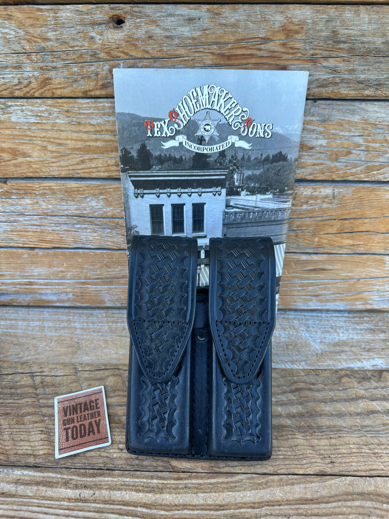 Vintage Tex Shoemaker Black Basket Leather Double Magazine Carrier For S&W 645