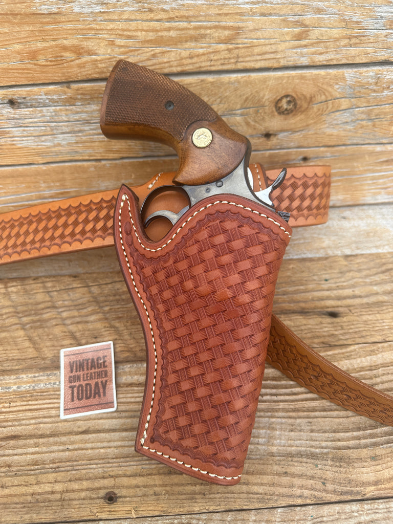 Barranti Border Lawman Basket Leather OWB Holster for Colt Python 4" S&W L Frame