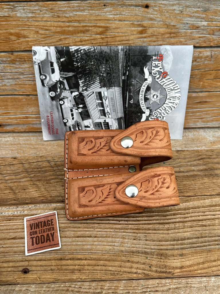 Tex Shoemaker Brown Floral Carved Double Magazine Carrier For GLOCK 19 23 32