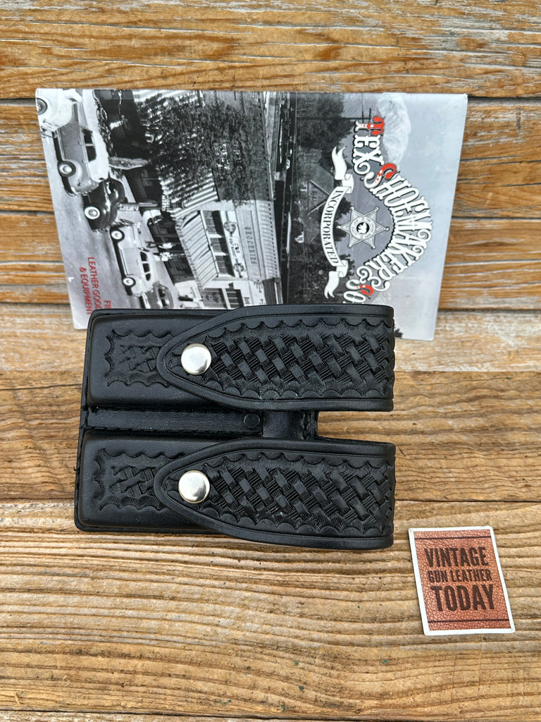 Tex Shoemaker Black Basket Leather  Double Magazine Carrier 645 P220 1911 Horiz.