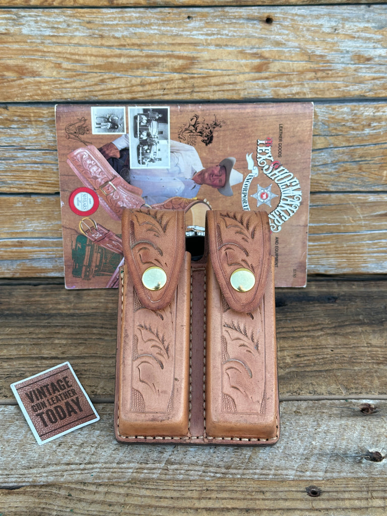 Tex Shoemaker Brown Floral Carved Double Magazine Carrier For Steel Double Stack