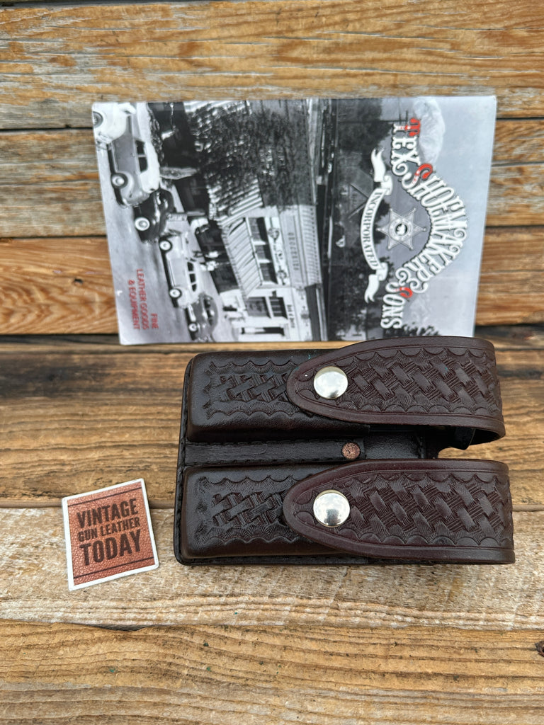 Tex Shoemaker Cordovan Brown Basketweave Double Magazine Carrier  Double Stack