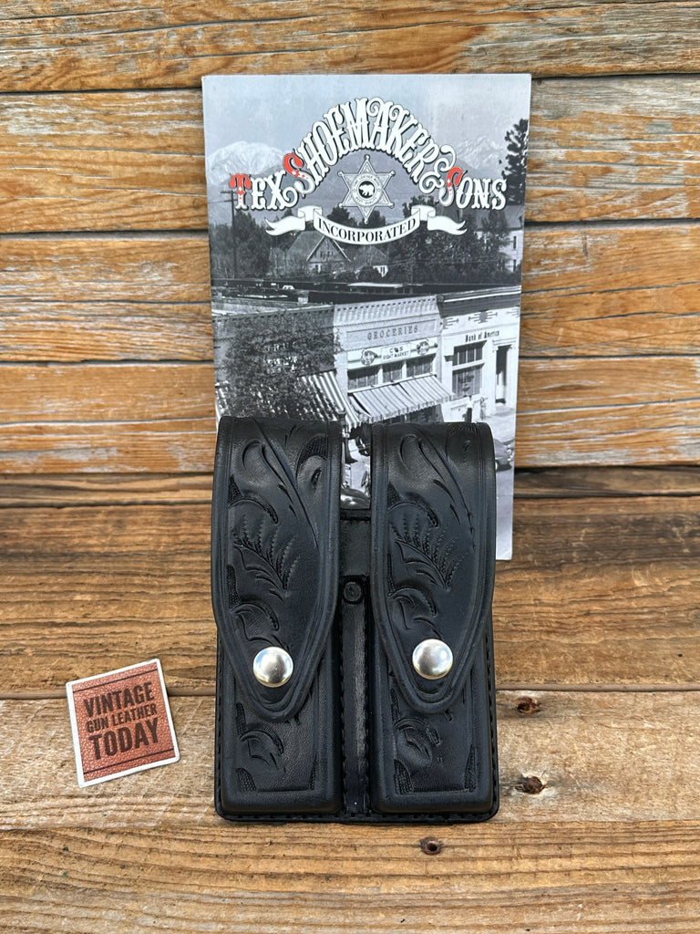 Vintage Tex Shoemaker Black Floral Carved Double Magazine Carrier 645 220 1911