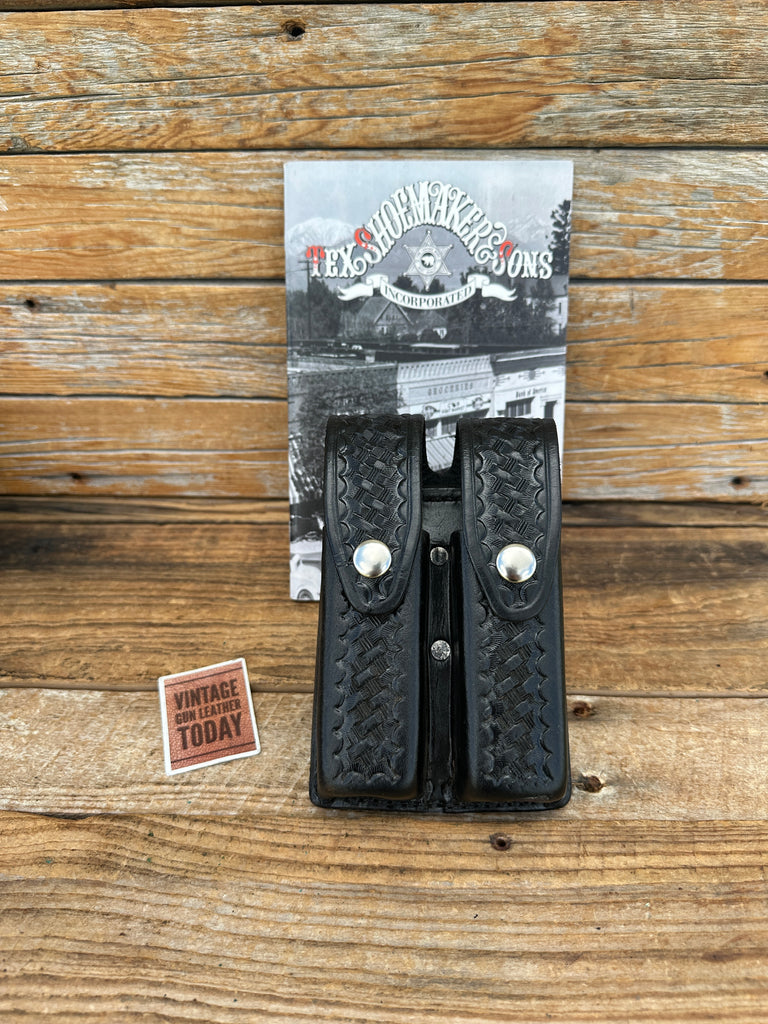 Tex Shoemaker Black Basket Leather Quad / 4  Magazine Carrier For Smith S&W 3906