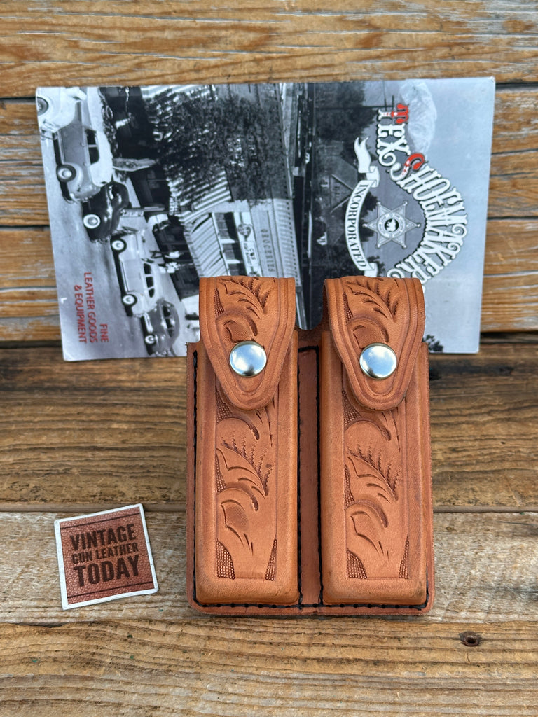 Tex Shoemaker Brown Floral Carved Double Magazine Carrier Steel Double Stack BS