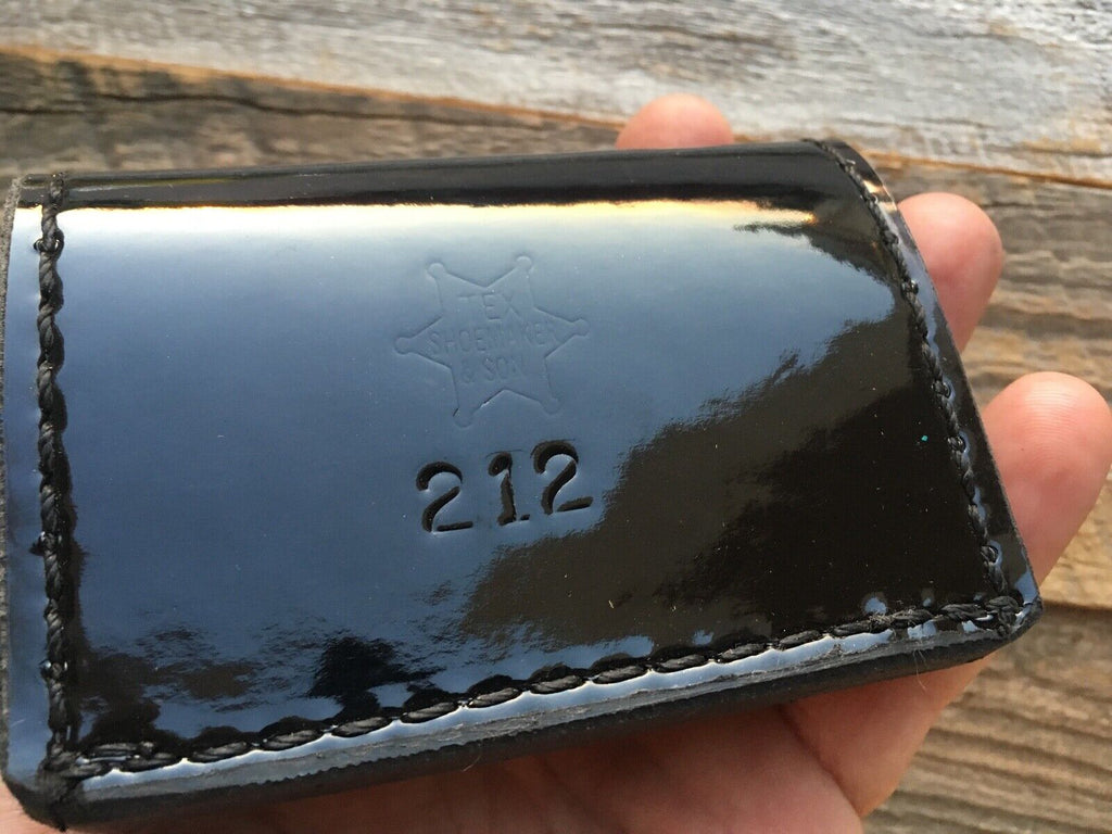 Vintage Tex Shoemaker 212 Black Clarino Parade Gloss Leather Cartridge Slide .44