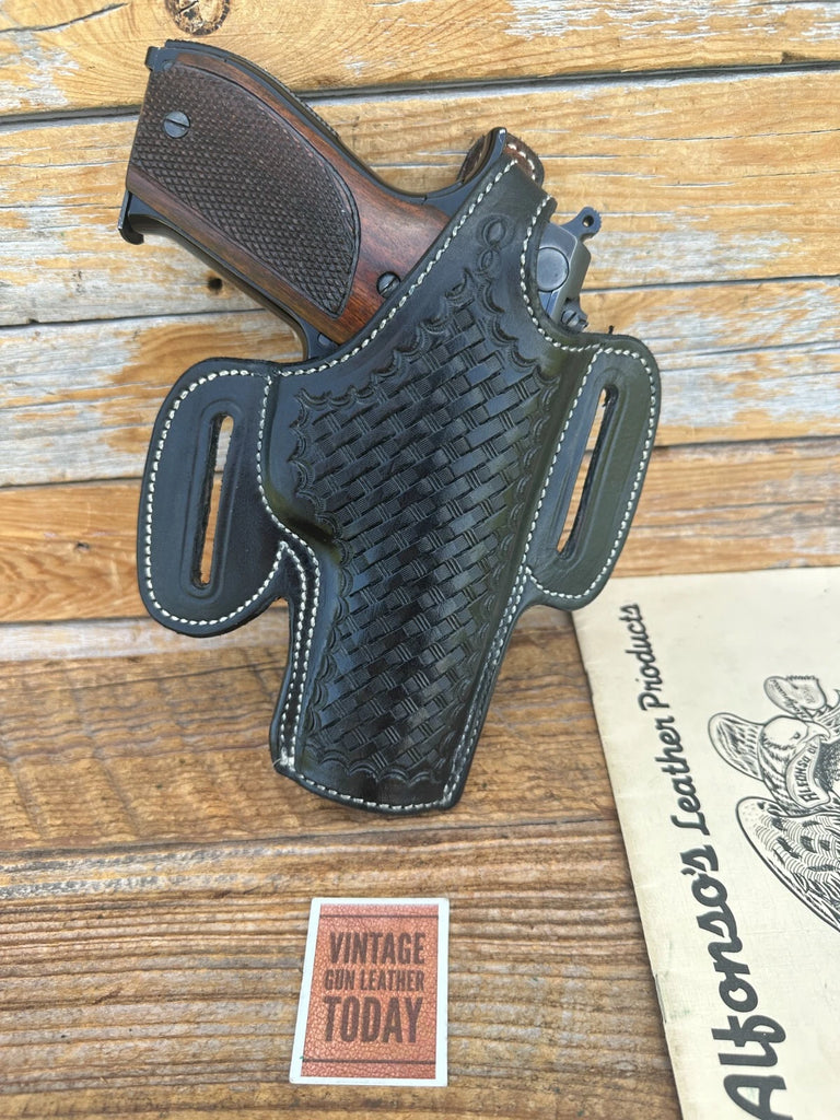 Vintage Alfonsos Basketweave Black Leather Lined For S&W Model 59 39 Holster