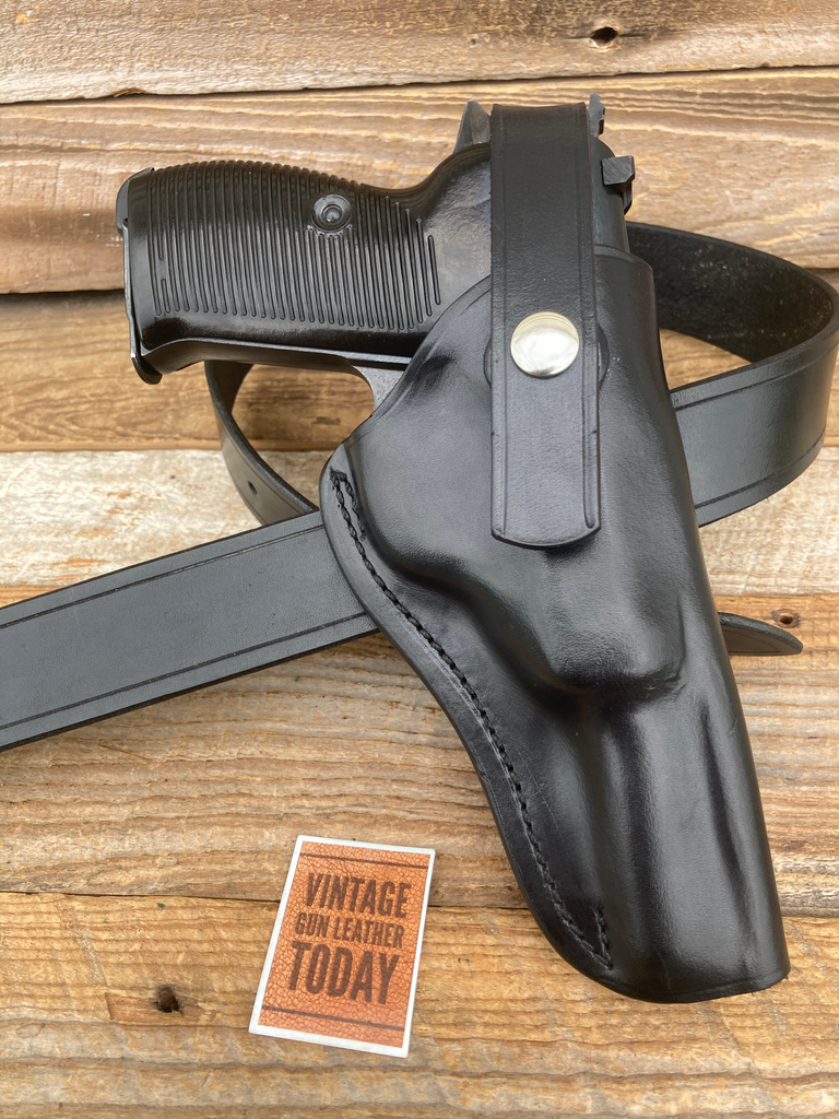 Custom TAURIS Plain Black Leather Lined Standard Hip Holster For Walther P38
