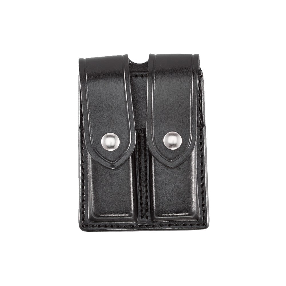 AKER Black Plain Leather Double Magazine Carrier For 9mm Double Stack