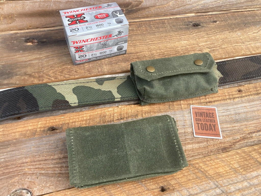 Waxed OD Green Canvas 6 Round .20 Gauge Shotgun Shell Pouch Carrier Military