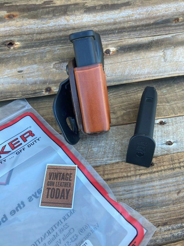 AKER Brown Leather Paddle Magazine Carrier Flashlight Holder For GLOCK 21 .45 HK