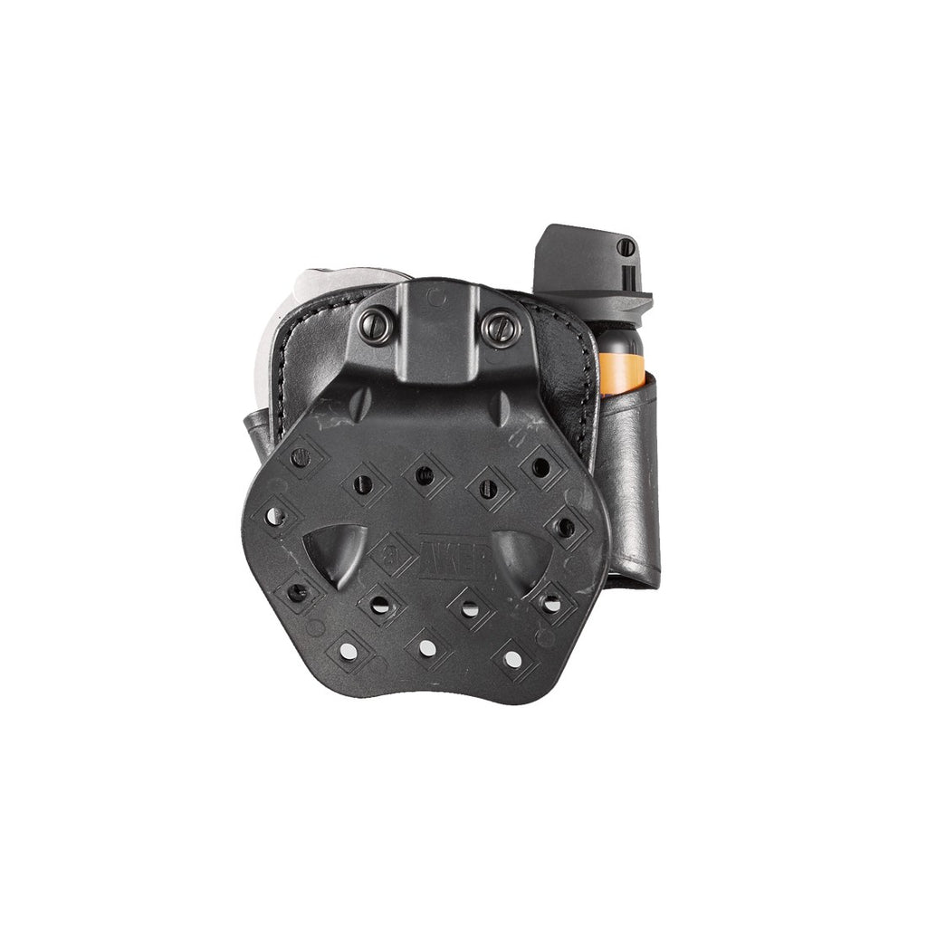 AKER Plain Black Leather OC Spray Mace Chain Handcuff Cuff Carrier Paddle / Belt