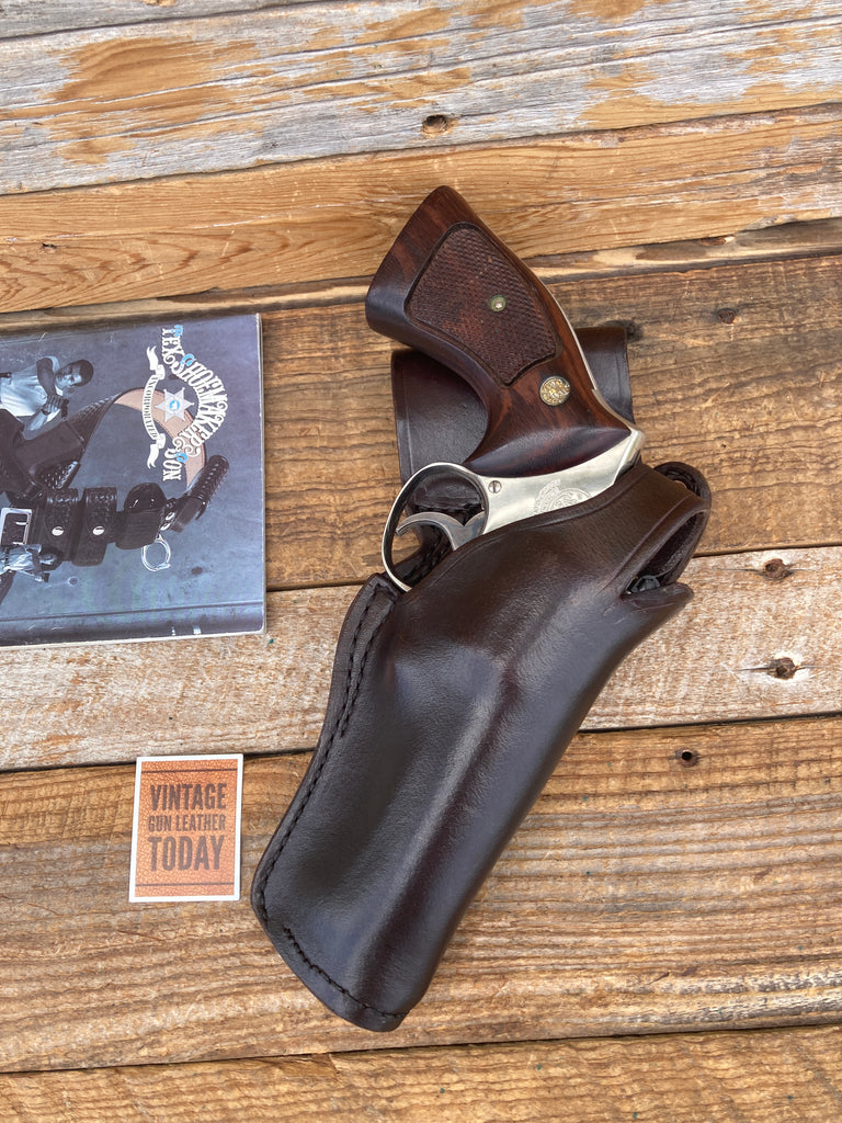 Tex Shoemaker Cordovan Brown Leather 35K Border Holster For 4 K Frame Revolver