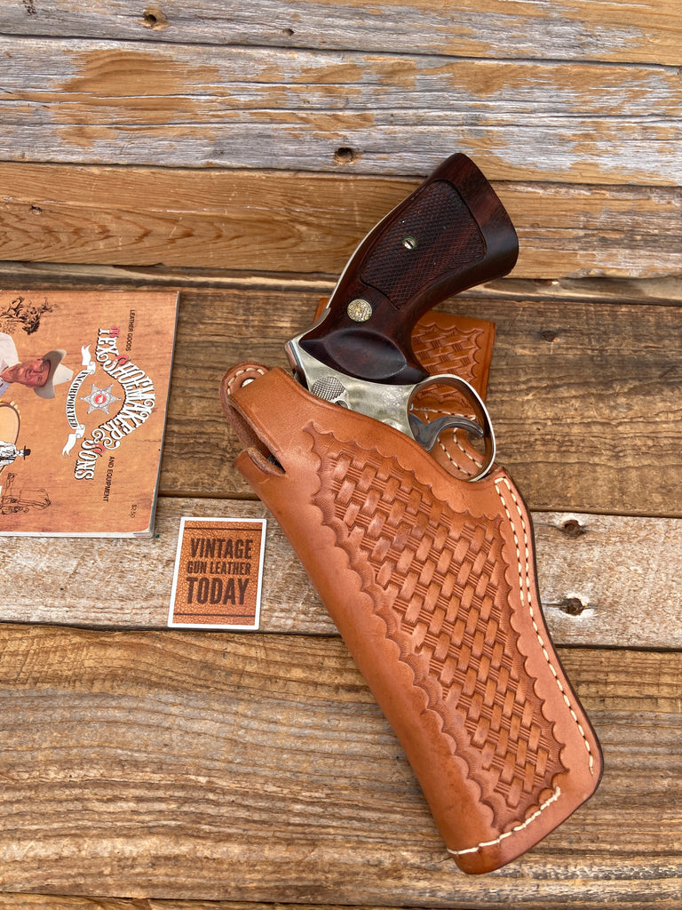 Tex Shoemaker Oil Tan Basketweave Leather 35K Border Holster K Frame Revolver