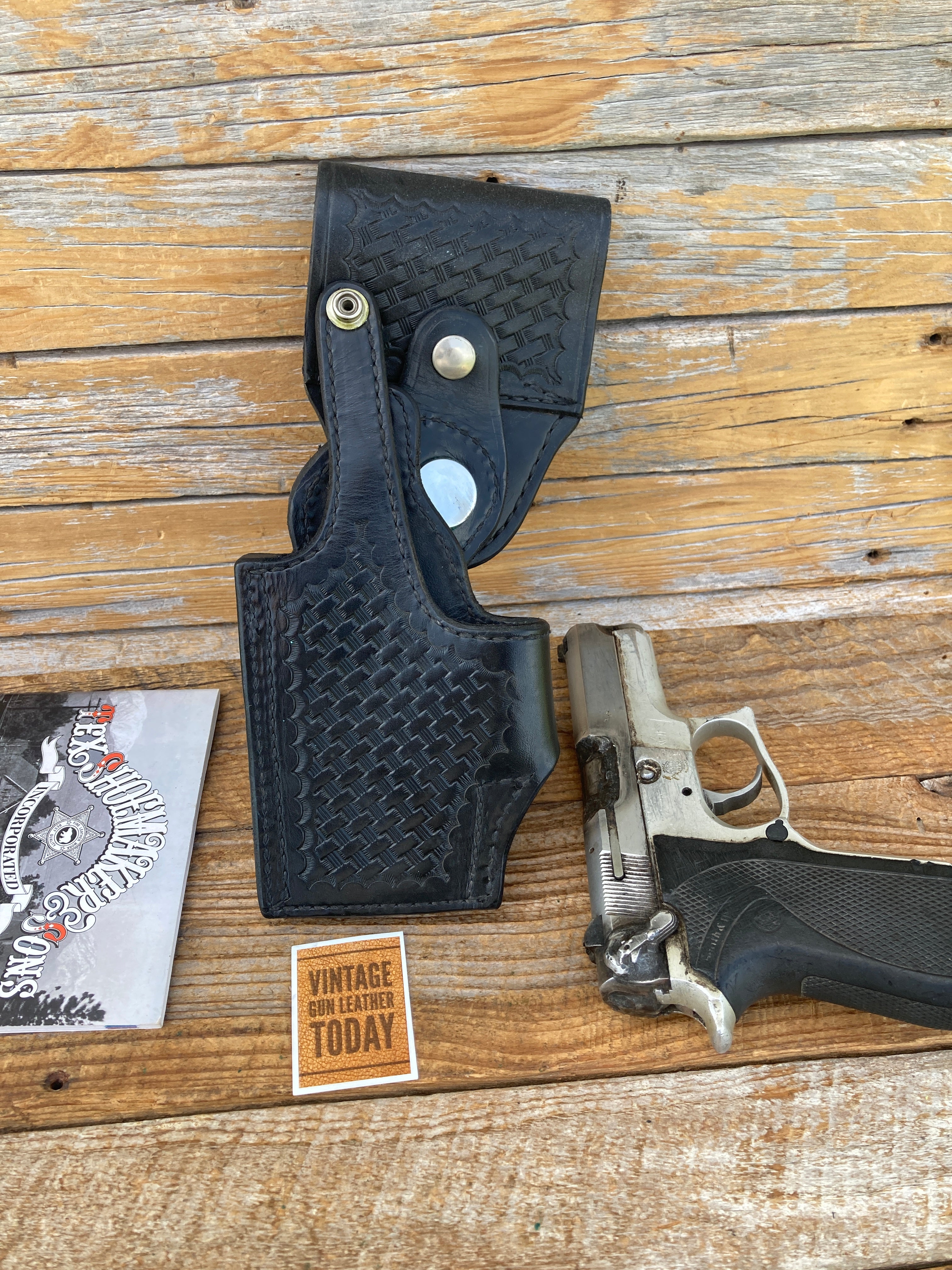 Vintage Tex Shoemaker Black Basketweave US Swivel Holster For S&W