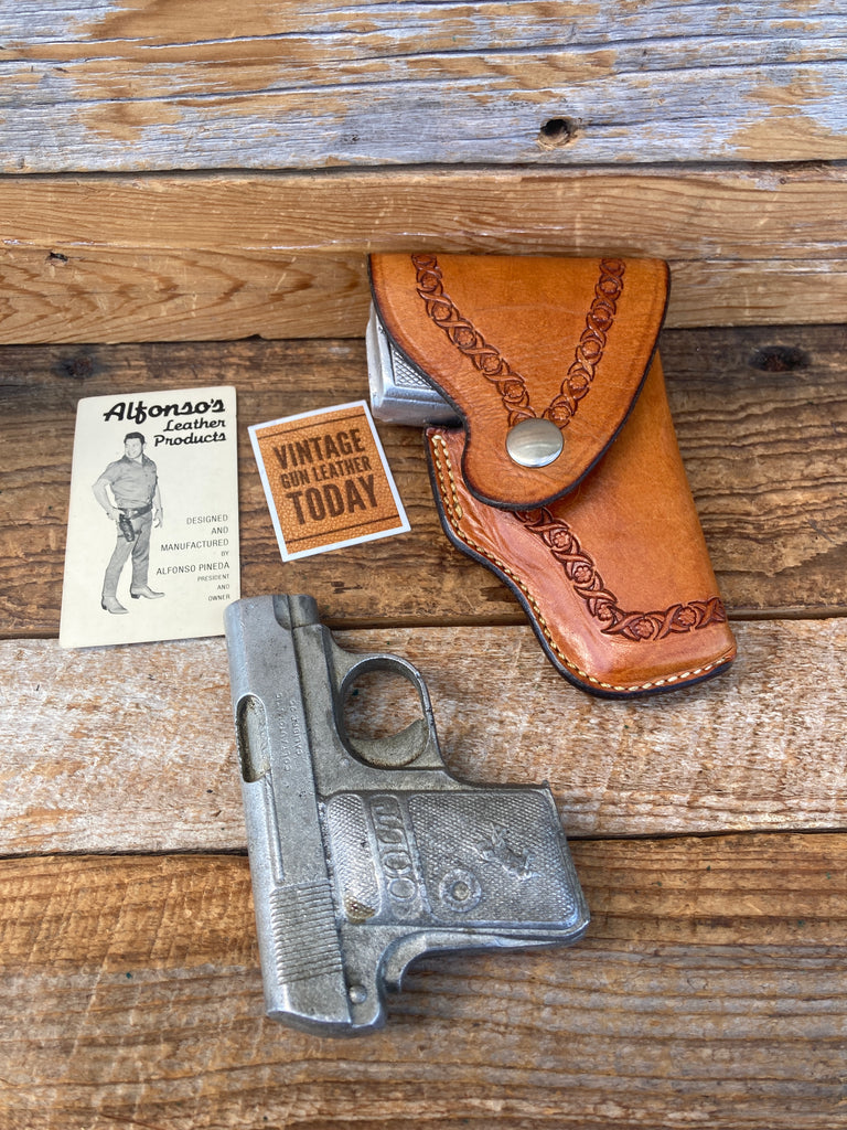 Alfonso's Brown Leather Stamped Flap Holster For .22 .25 Colt Browning Beretta