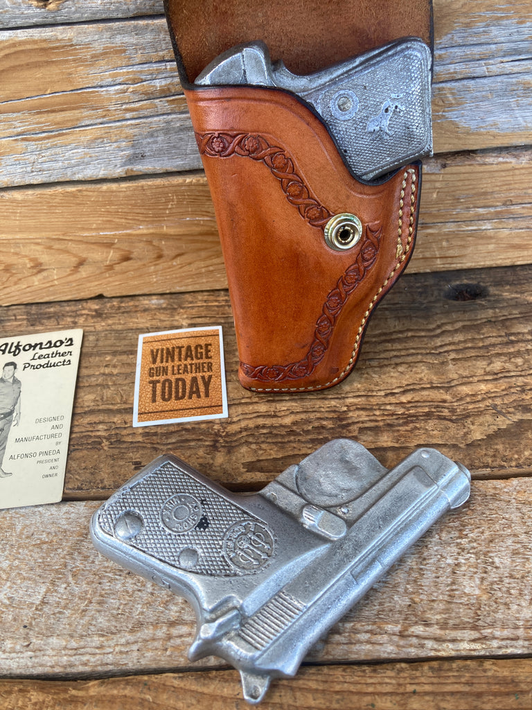 Alfonso's Brown Leather Stamped Flap Holster For .22 .25 Colt Browning Beretta L