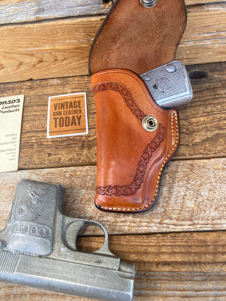 Alfonso's Brown Leather Stamped Flap Holster For .22 .25 Colt Browning Beretta L