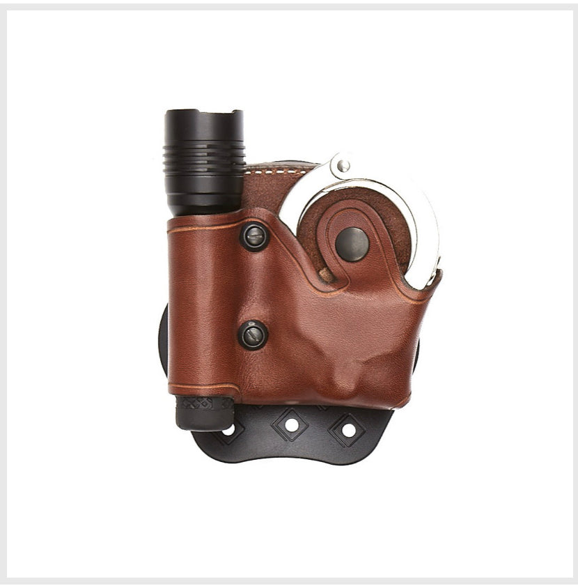 AKER Brown Leather Cuff Light Flashlight Handcuff Plainclothes Paddle Carrier