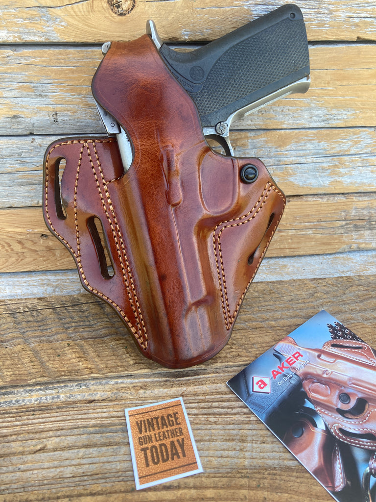 AKER Brown Leather 3 Slot OWB Holster For S&W 4506 Strong Cross Draw Round