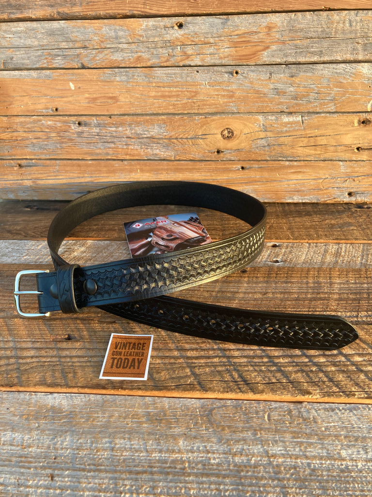 AKER Black Basketweave Leather Garrison 1 1/2" Belt Size 40  36" to 42"