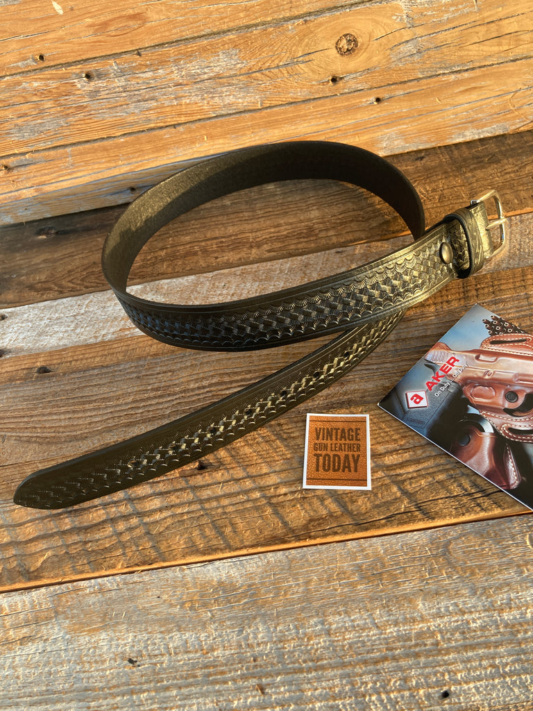 AKER Black Basketweave Leather Garrison 1 1/2" Belt Size 40  36" to 42"