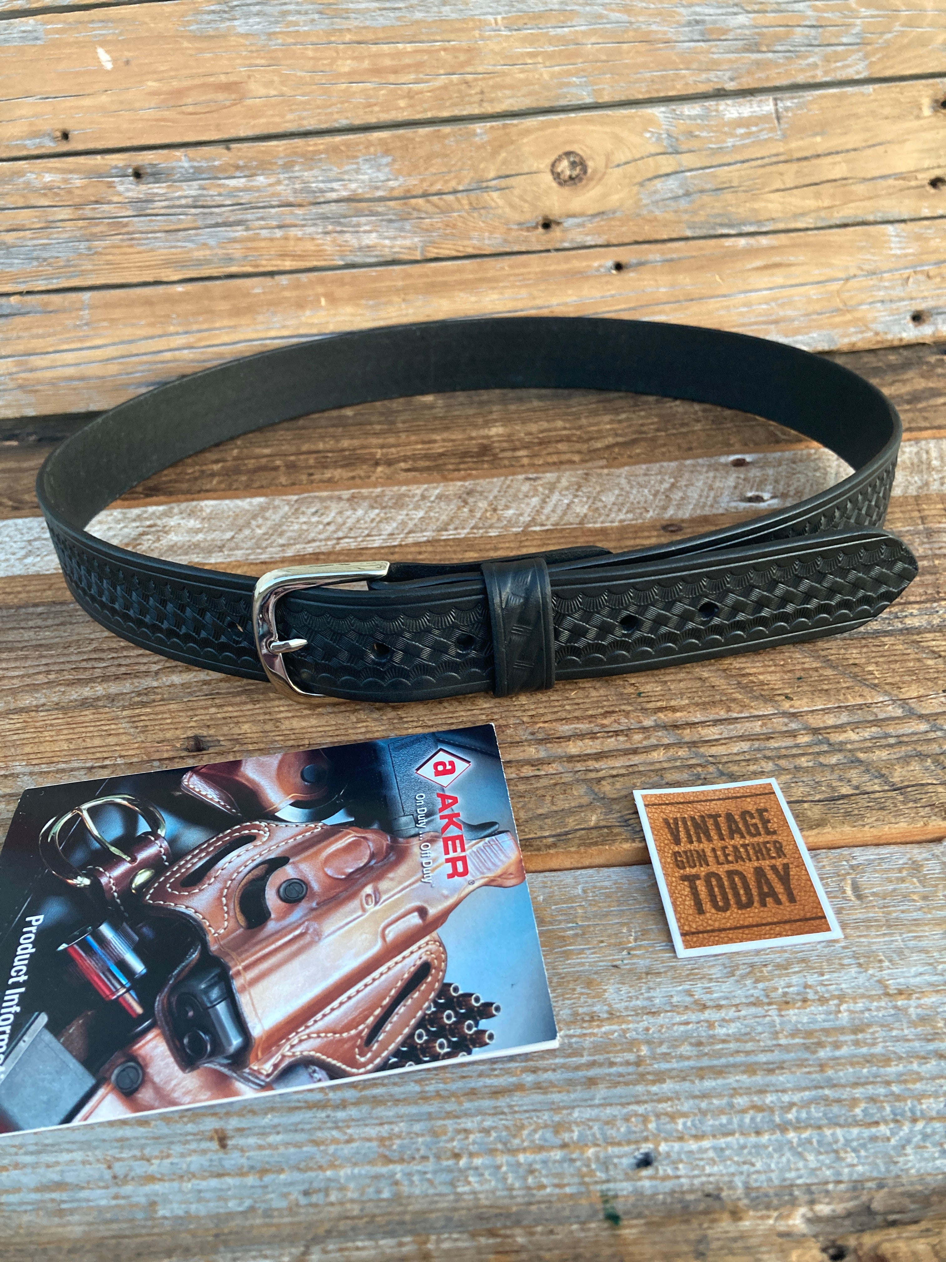 AKER Black Basketweave Leather Garrison 1 1/2 Belt Size 40 36 to 42 –  vintagegunleather