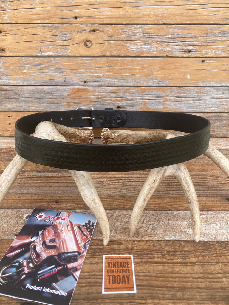 AKER Black Basketweave Leather Garrison 1 1/2" Belt Size 32  29" TO 33"