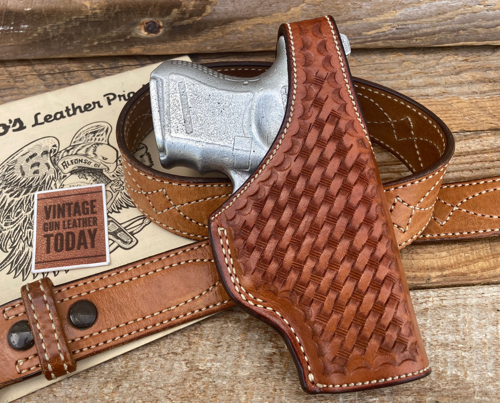 Alfonso's Hollywood Brown Basketweave Leather Lined Holster For Glock 26 27 33