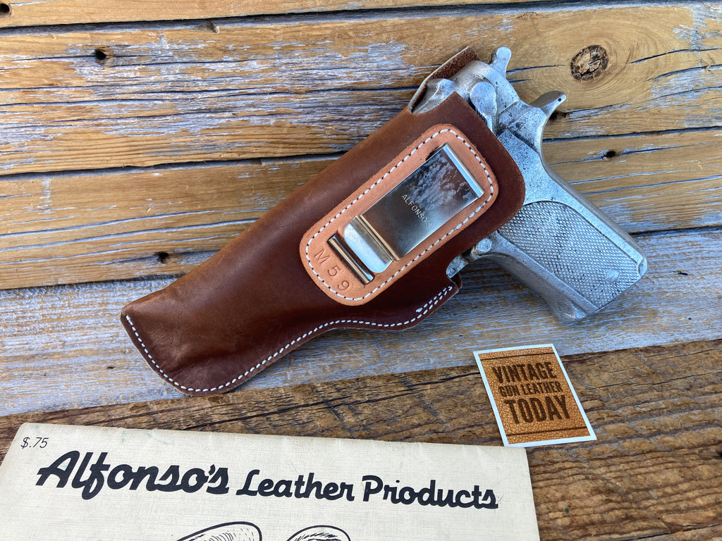 Alfonsos Smooth Brown Leather IWB Holster For S&W 59 or 39 With Round Trigger L