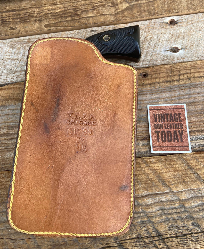 Vintage VL&A Brown Leather Pocket Holster For Small .32 Revolver Up To 3 1/4"