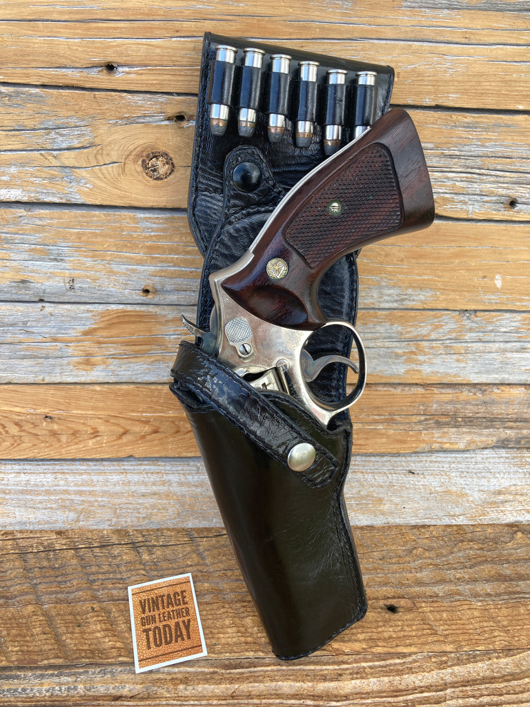 Black Clarino Gloss Leather Swivel Holster For S&W K Frame Revolver w/ Slide