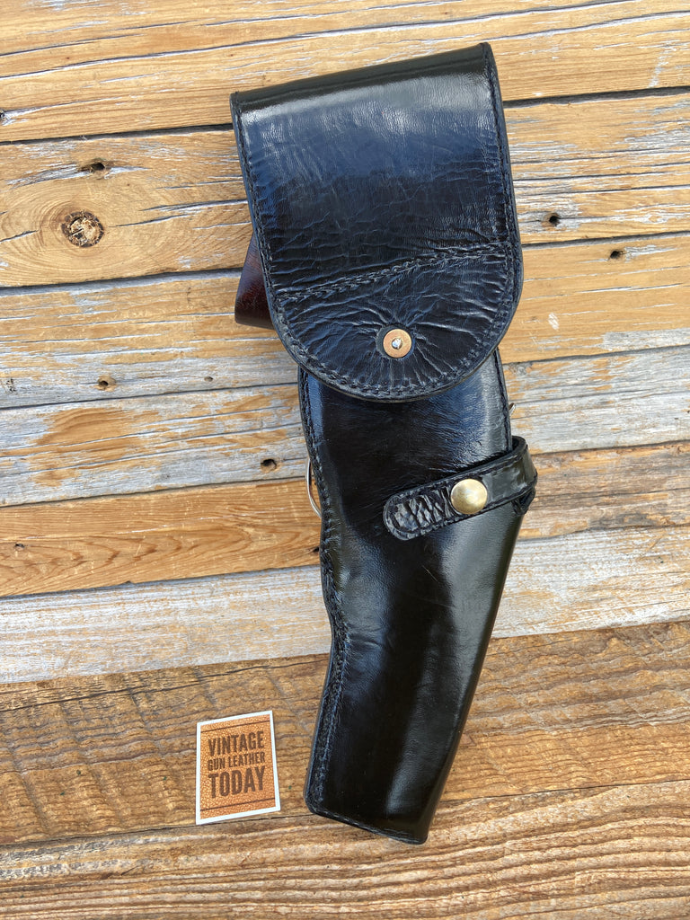 Black Clarino Gloss Leather Swivel Holster For S&W K Frame Revolver w/ Slide