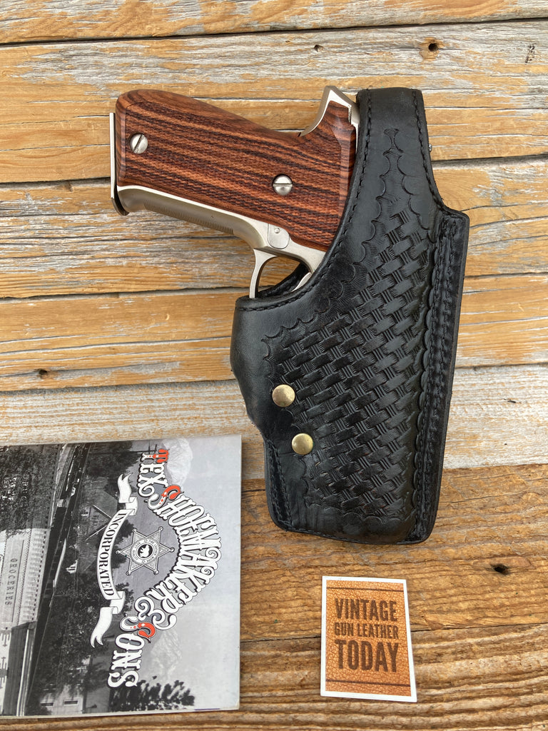 Vintage Tex Shoemaker High Ride Black Leather Suede Lined OWB Holster For Sig P226
