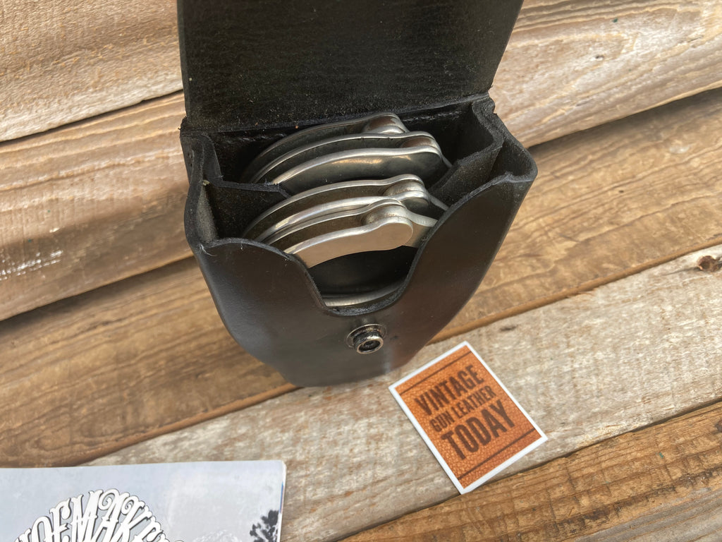 Tex Shoemaker 204 C Plain Black Leather Double Cuff Case Handcuff Holder Nickel