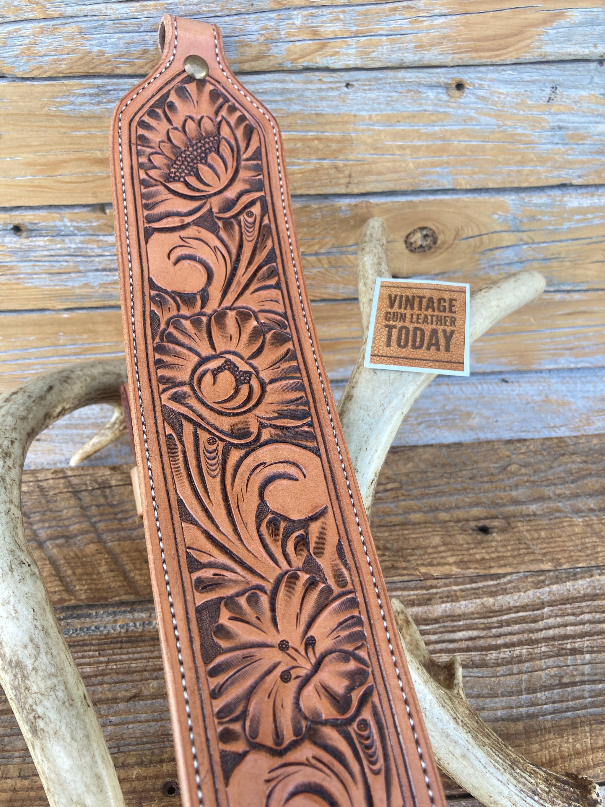 Beautiful Custom Hand Floral Carved Suede Lined Rifle Slings