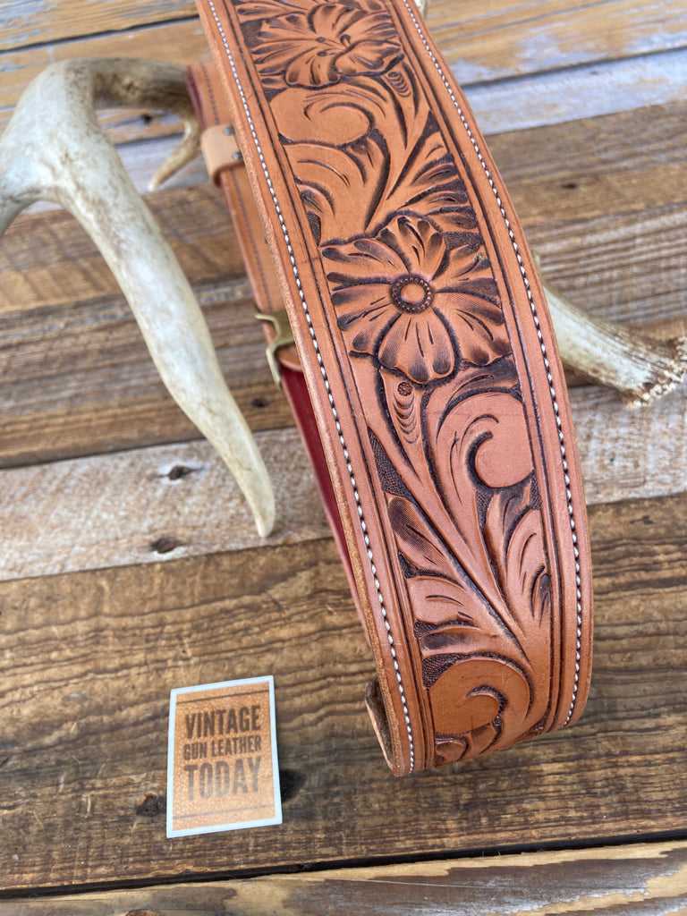 Beautiful Custom Hand Floral Carved Suede Lined Rifle Slings Hannig Leather