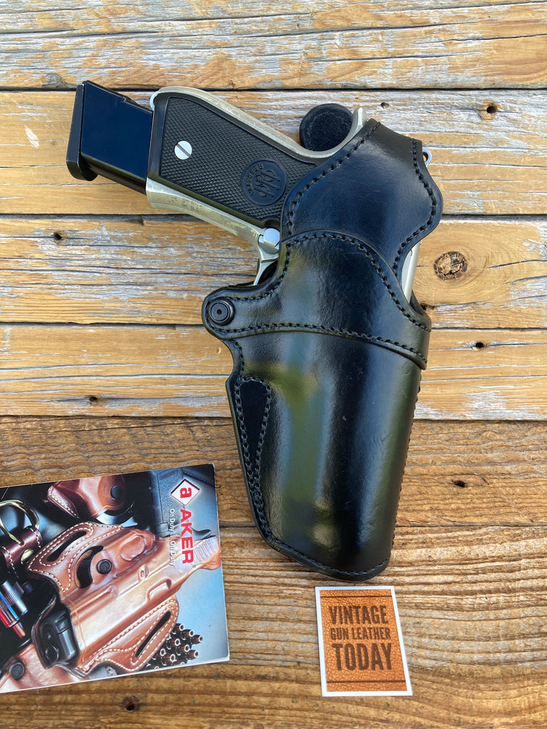 Aker Blue Line High Ride Black Leather Duty Holster For Beretta 92F