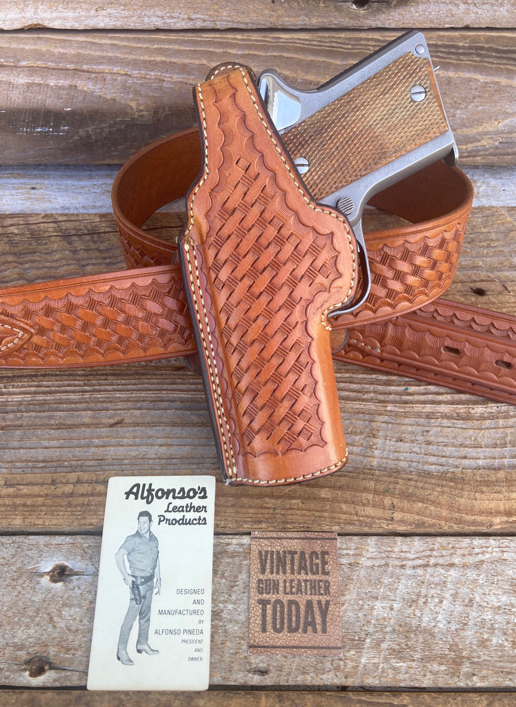 Vintage Alfono's Brown Basketweave Lined Holster For 45 Detonics Combat Master