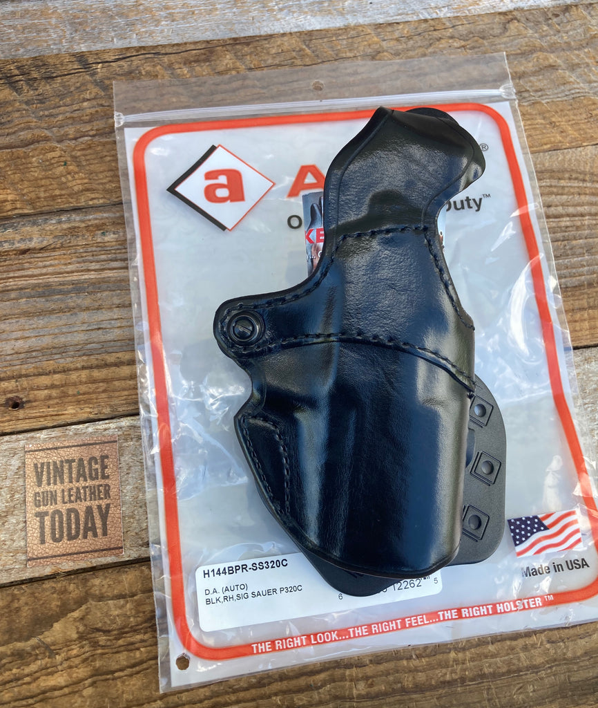 AKER D.A. Black Leather OWB Paddle Holster For Sig Sauer P320C Compact RIGHT