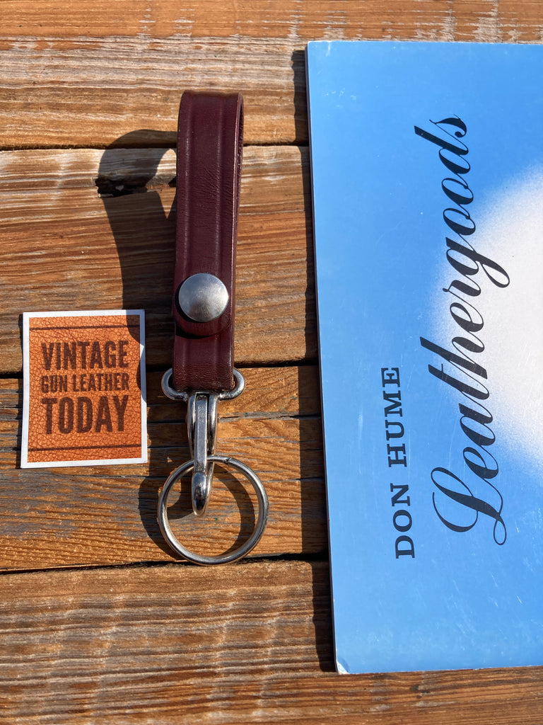 Vintage Don Hume Fairfax Brown Plain Leather Duty Key Strap w/ Nickel Hardware
